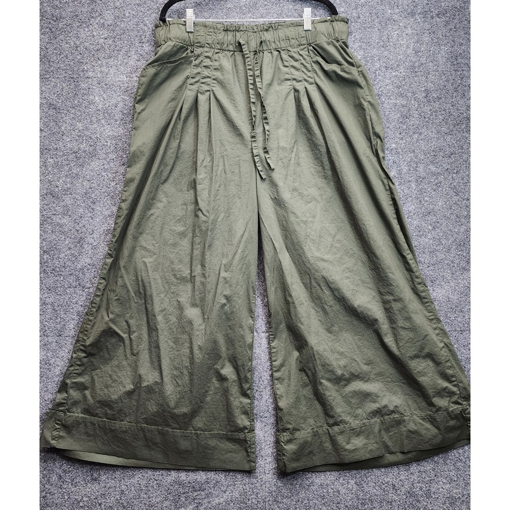 Torrid FeelTheFit Womens Plus Wide Leg Olive Green Cotton Stretch Pants 1X